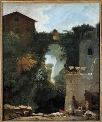 A Tivoli Des lavandieres vízesései vízesések táján. Jean-Honore Fragonard (1732-1806) festménye 18. század V. 0,72x0,6 m.