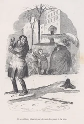 Felkel, tetőtől talpig hó borítja. Az emberi élet kis nyomorúságaiból, 1843.