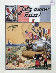 A nagy francia amerikai angol seprőgép A Jetz awer nuss magazin egyike, amely a második háború végén Elzászból németeket üldöző szövetségesek rohamtankját ábrázolja.