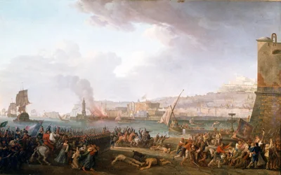 A Championet tábornok által vezényelt francia hadsereg belépése Nápolyba, 1799.01.21. Taurel Jean Jacques François (1757 - 1832) festménye. 1799. Versailles és Trianon várai.
