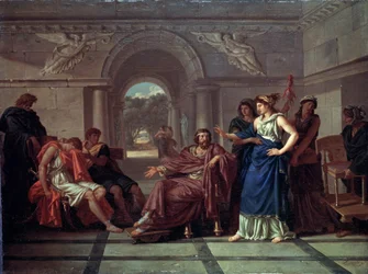 Helené felismeri Télemakhoszt, Odüsszeusz fiát. Jelenet a görög mitológiából, Homérosz Odüsszeiájában (i. e. 8. század vége). Jean Jacques Lagrenée (1739-1821) festménye