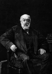 Gustave Nadaud (1820-1893) francia énekes portréja. Metszet Jean Joseph Weerts (1849-1927) festménye után. Az 1881. március 26-i „” The Illustrous World”” 1252. sz.