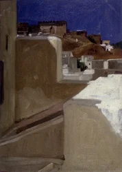 Lecomte du Nouy (1842-1923), tangeri kilátás a casbah-ra (kasbah) a teraszomról