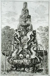 Egy szökőkút az 1661-ben kiadott "Szökőkutak és vízsugarak olasz stílusban" című műből (metszet).