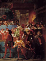 XII. Lajos király 1506. május 14-én Tours állam tábornokának kikiáltotta a nép atyját. Jean Louis Bezard (1799-1861) festménye