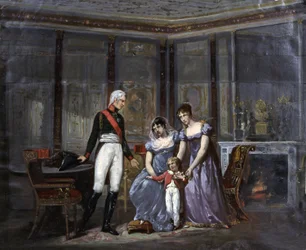 Jozefina császárné bemutatja lányát, Hortense-t és unokáját, Louis-Napoléont Sándor cárnak