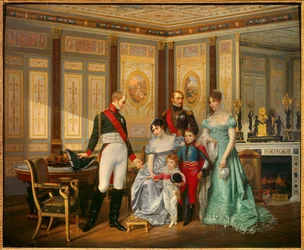 Joséphine de Beauharnais császárné (1763-1814) 1814 májusában fogadja I. Sándor cárt (1777-1825), akinek gyermekeit ajánlja. A császárnét Eugène Rose de Beauharnais, más néven Eugène herceg (1781-1824), Hortense de Beauharnais (1783) veszi körül