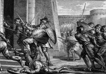 Róbert Erőd meghalt (körülbelül 815-866), Franciaország hercege a brissarthe-i csata során, 866-ban, szembeszállva a frankkal a breton és viking hadsereggel. Jean Michel Moreau metszete, Moreau le Jeune (1741-1814)