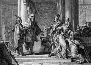 Lampagie aquitaniai hercegnőt apja (Eudes) erőszakkal hozzáadta Munuza (Uthman ibn Naissa) mór kapitányhoz, hogy biztosítsa a békét a szaracénokkal, 730. Jean Michel Moreau, más néven Moreau le Jeune (1741-1814) metszete