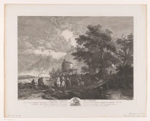 Vadászcsoport egy híddal rendelkező tájon Petite Partie de Chasse (cím a tárgyon) Nyomatok Philips Wouwerman festményei után (sorozat címe) Ph.pe Wouwermans Hollandois életművei (sorozat címe)