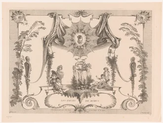 Kialakítás gyerekekkel szökőkút melletti burkolatokhoz Les Enfans de Momus (cím a tárgyon) Antoine Watteau munkája (sorozat címe) L