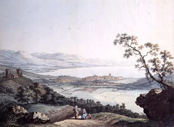 Genf látképe a savoyai Saconexből, metszette Jean Philippe Linck II (1770-1812) és Jacob Philippe Hackert (1737-1807) (metszet).