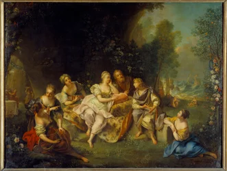 Telemaque elmeséli kalandjait a Calypso Illusztrációjában a „Telemaque kalandjai” című művéhez, Francois de Pons de Salignac de La Mothe-Fenelon (Mothe Fenelon)