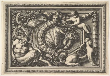 Szatírt és szfinxet tartalmazó két változatú panel tervezése, innen: Pannea..., 17. század.