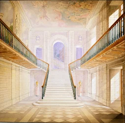 Lépcső kialakítása a Painted Hallban, Chatsworth (akvarell papíron)