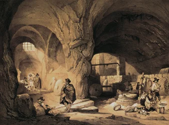 Arab malom "Molinos de la Mina", színes litográfia