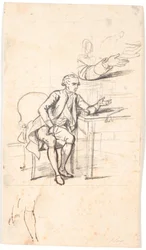 Tanulmány a Holmskiold család portréjához 1787-ből: titkos tanács. Theodor Holmskiold egy asztalnál ül