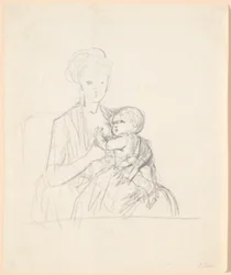 Piszkozat Sophie Magdalene Raben grófnő portréjához, született von Qualen legidősebb fiával, született 1784-ben