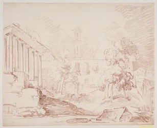 Olasz tájékoztató templommal és templommal