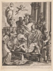 Martelaarschap van H. Erasmus Erasmus istenek legkegyetlenebb vértanúsága. (cím a tárgyon)