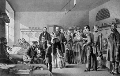Viktória királynő meglátogatja a sebesülteket, 1850-es évek, 1920 körül