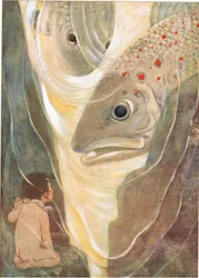 – Ó, ne bánts! – kiáltott fel Tom. Csak rád akarok nézni; olyan jóképű vagy” illusztráció Charles Kingsley tiszteletes „The Water Babies” című művéhez (színes litó)