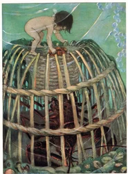 Tom és a homárfazék, illusztráció Charles Kingsley tiszteletes „The Water Babies” című művéből (színes litó)