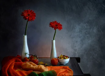 Vörös gerbera csendélet