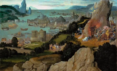Korai holland művészet: Szent Katalin vértanúsága par Patinier, Joachim (kb. 1480-1524), 1515 előtt. Olaj, fa, 27,8x44,8. Művészettörténeti Múzeum, Vienne