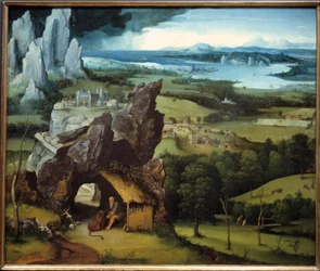Tájkép Szent Jeromossal, Joachim Patinir (1485-1524) festménye.