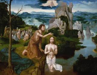 Krisztus megkeresztelkedése (részlet). Joachim Patinir festménye (Patinier, Patenier) (1480-1524)