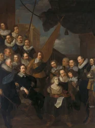 Amszterdam XIX. kerületének tisztjei és más polgárőrei Cornelis Bicker kapitány és Frederick van Banchem hadnagy parancsnoksága alatt Marie de Médicis fogadására várnak, 1638. szeptember 1.