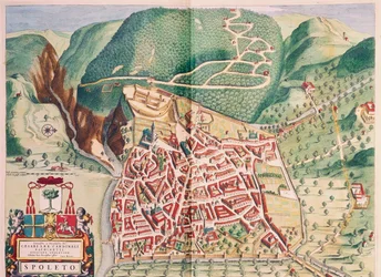 Spoleto térképe Olaszország városainak és csodáinak színházából, Joan Blaeu, metszet