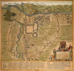Torino ostroma 1639-ben, Joan Blaeu színes metszete a Sabaudiae Színházból, Olaszországban nyomtatva