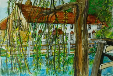 The Pond at Hedgerley (toll és tinta gouache-val, papír)