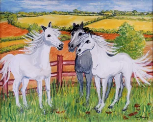 Three Frisky Horses, 2002, (guache)