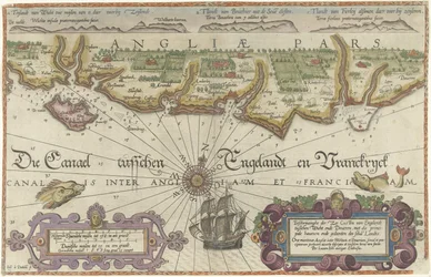 A Wight-sziget és Dover közötti angol tengerpart térképe Leíráshe der zee Custen van Engelandt Wicht ende Doueren között (...) (cím a tárgyon)