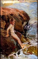 Boy On The Rocks Jarea . Peinture de Joaquin Sorolla y Bastida,(1863-1923) Huile sur toile; Collection privee.