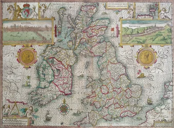 Nagy-Britannia és Ír Királyság térképe, 1610 (kézzel színezett metszet)