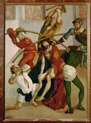 Jézus a töviskoronával (tempera lucfenyőre)