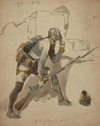 Egy közlegény gyalogság (valószínűleg 27. ezred, Hesse Cassell), 1790-1809 (akvarell)