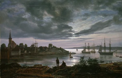 ""Vue de Larvik au clair de lune, Norvege"" Peinture de Johan Christian Clausen Dahl (1788-1857) 1839 Oslo, National Museum Norvege