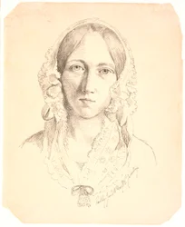 Egy fiatal nő portréja, egy arc. Valószínűleg Louise Marie Neergaard (1816-1895) képviselője