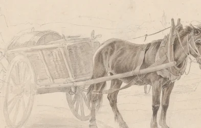 Barna ló által húzott szekér egy lámpaoszlop közelében, Verso: Egy csoport lovas tiszt, kb. 1815.