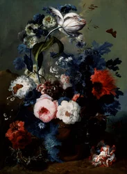 Rózsák, pipacsok és íriszek csendélete. Johann Baptist Drechsler (1756-1811) festménye Magángyűjtemény.