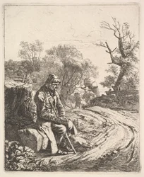 Egy öreg ember ül az út szélén, 1818.