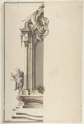 Aedikuláris oltár terve Szent Pállal a bal oldalon, 18. század közepe.