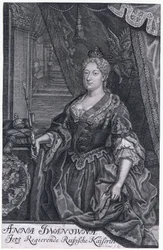Anna Ivanovna 1730. január 30-tól 1740. október 29-ig volt Oroszország császárnője. - Anna Joannovna (1693-1740) császárné portréja - Mentzel (Menzel), Johann Georg (1677-1743) - 1733 - Rézmetszet - 02.33x. 6 - Magángyűjtemény
