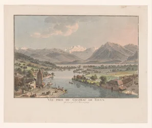 Kilátás a Thun-tóra a Thun-kastélyból Vue prize du chateau de Thoun (cím a tárgyon)