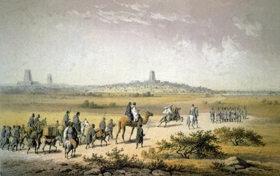 Heinrich Barth közeledik Timbuktu felé, 1860 körül (litográfia)